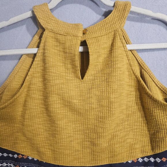 THML Ribbed Top M Peplum Long Flowy Geometric Print Halter Boho Indi Hippie - Picture 5 of 7